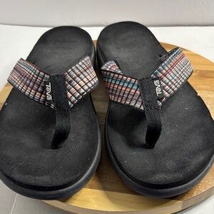 Teva Black Flip-Flops with Colorful Straps Sz 7 Excellent Used Condition